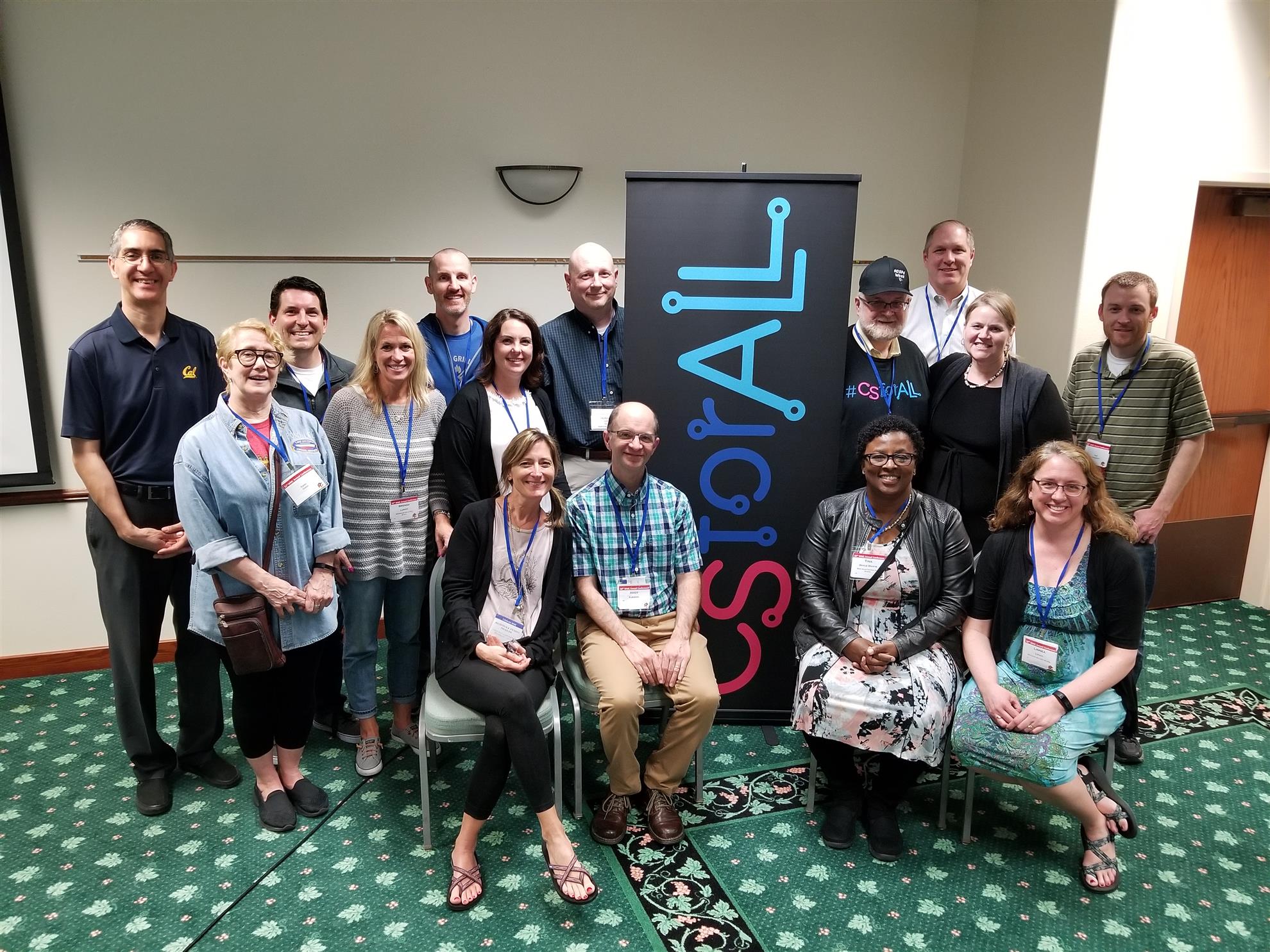 CSTA Wisconsin Group Photo, everyone is in front of a banner that reads: CS for All